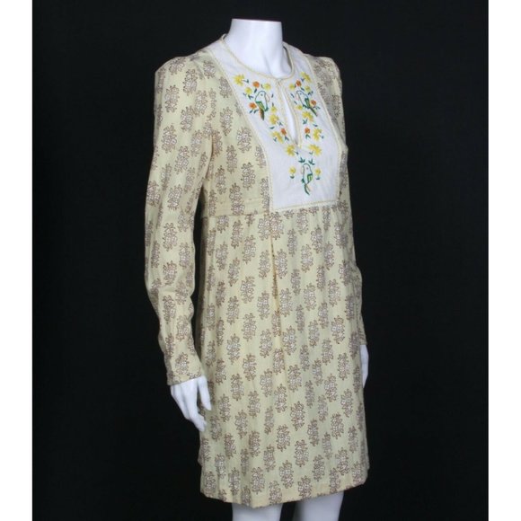 Vintage INDIA IMPORTS Block Print Embroidered Parrot Bird Floral Dress sz P /108 - Picture 5 of 7